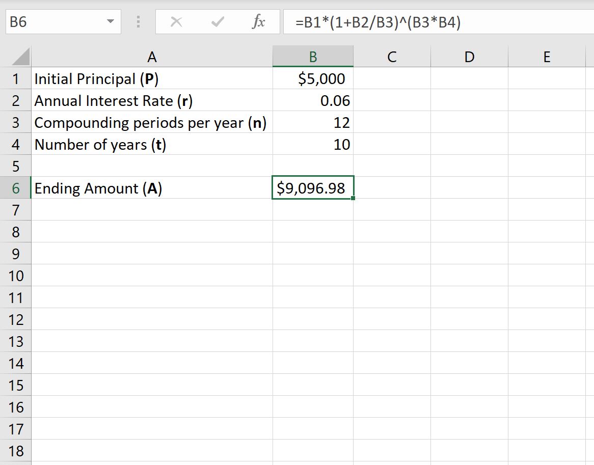 Formula Excel per l'interesse composto mensile