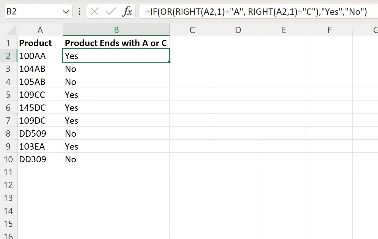 Excel verifica se a célula termina com um dos vários caracteres