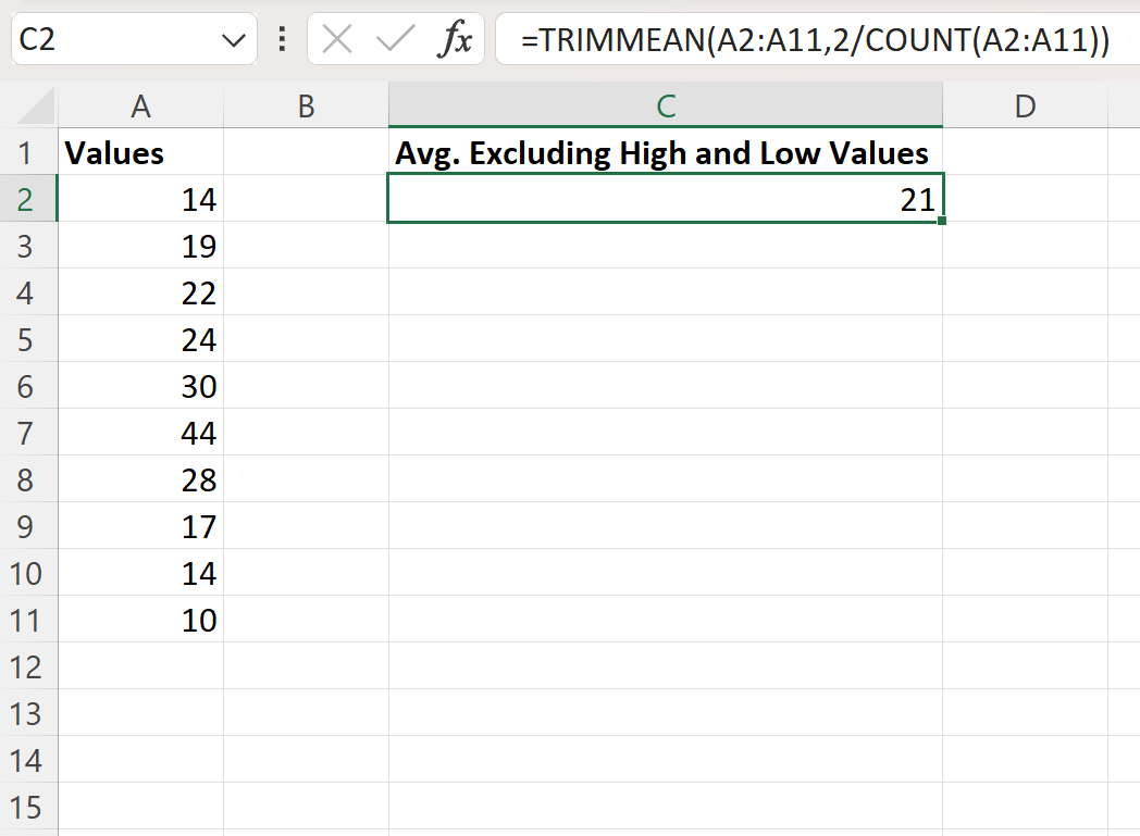 Excel calcule la moyenne et exclut les valeurs les plus élevées et les plus basses