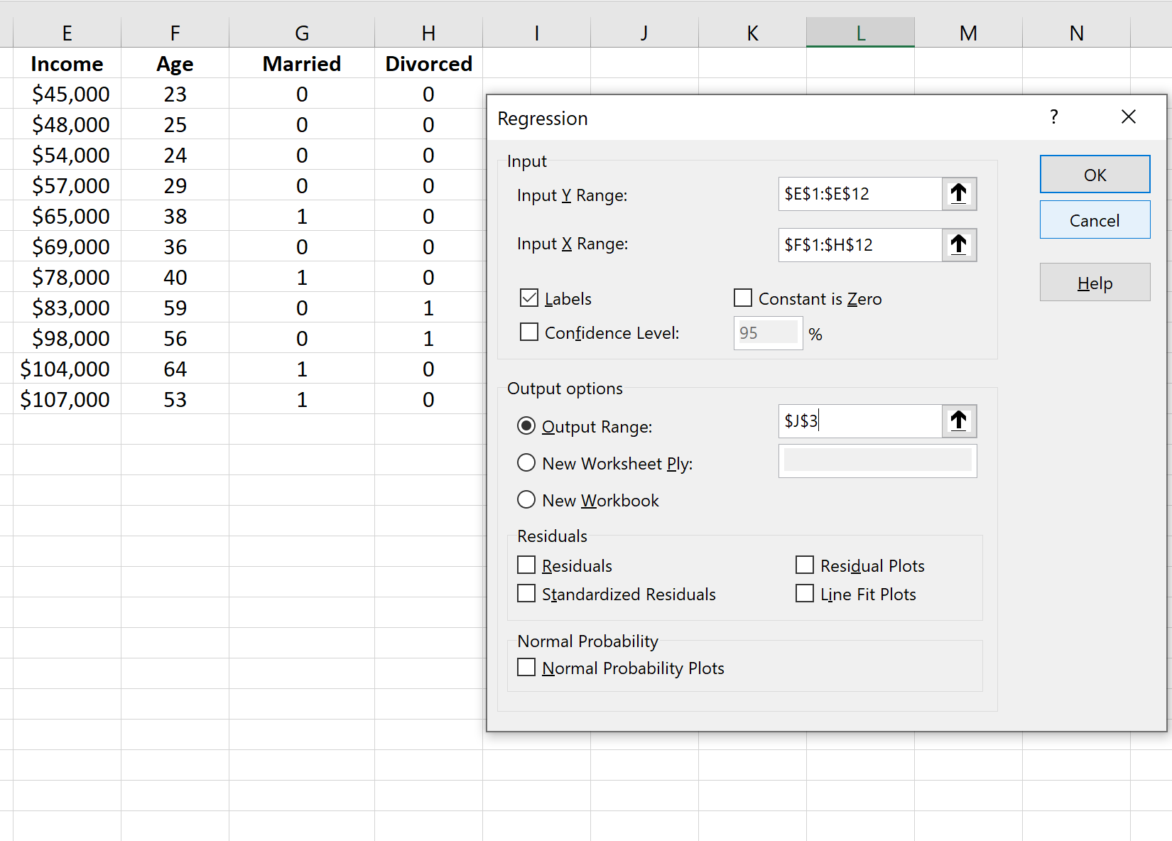 Variables factices en régression dans Excel