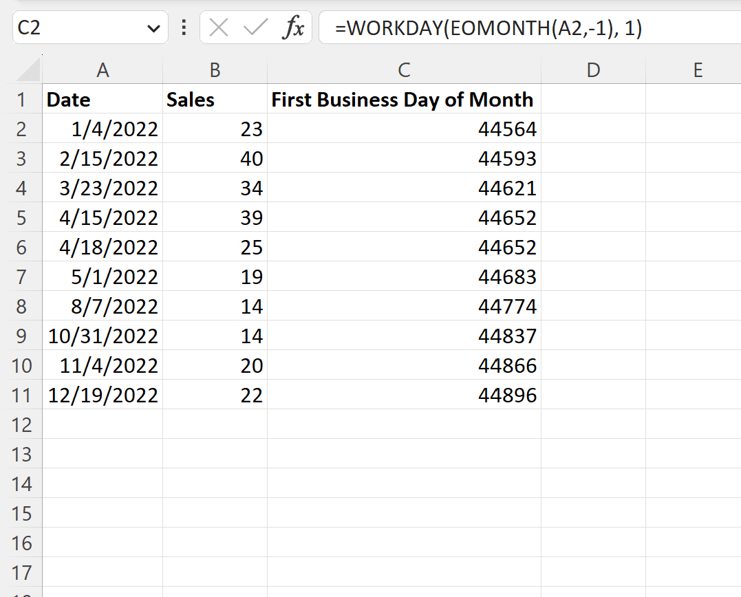 Excel で月の最初の営業日を確認する