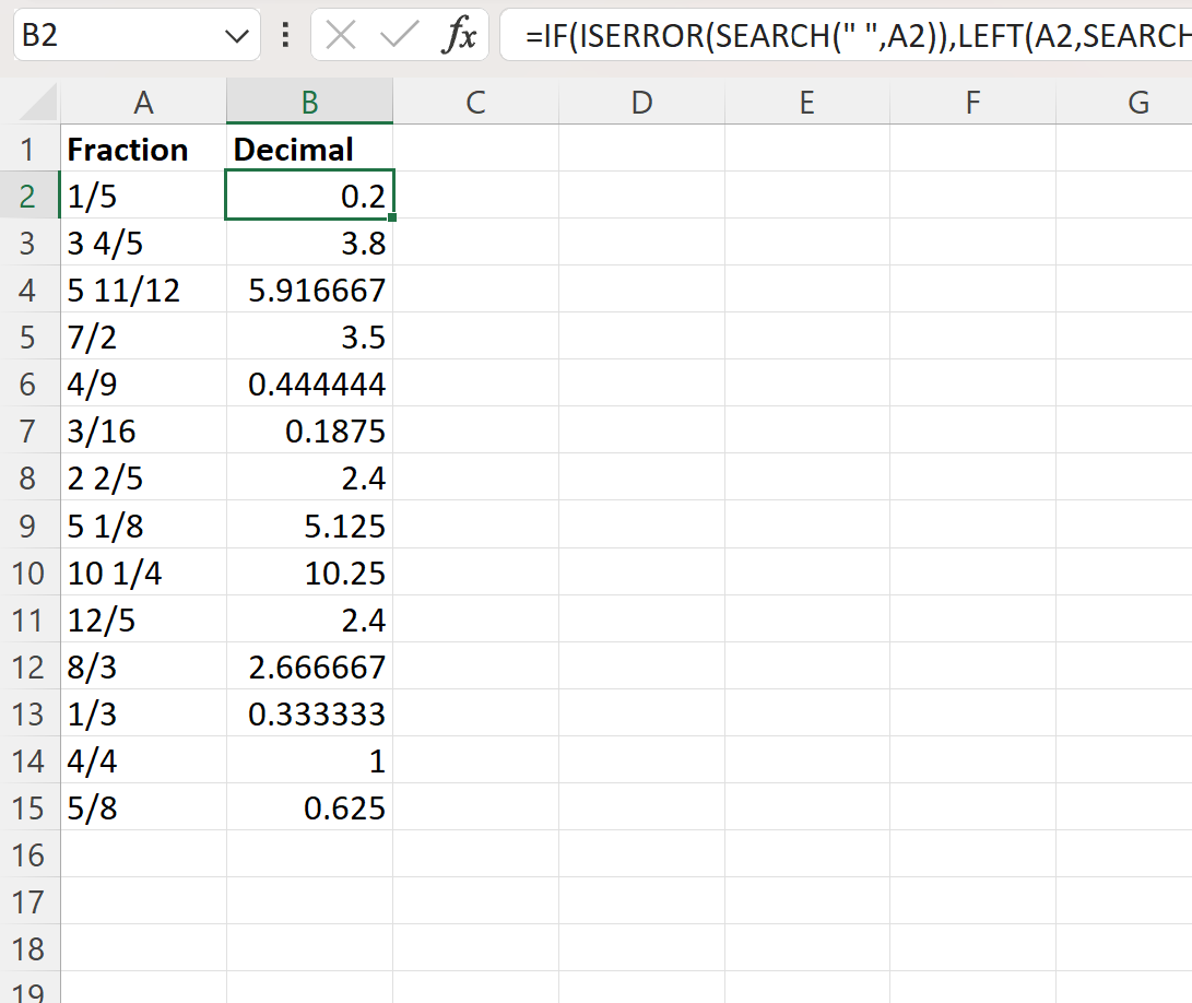 Excel mengubah desimal menjadi pecahan