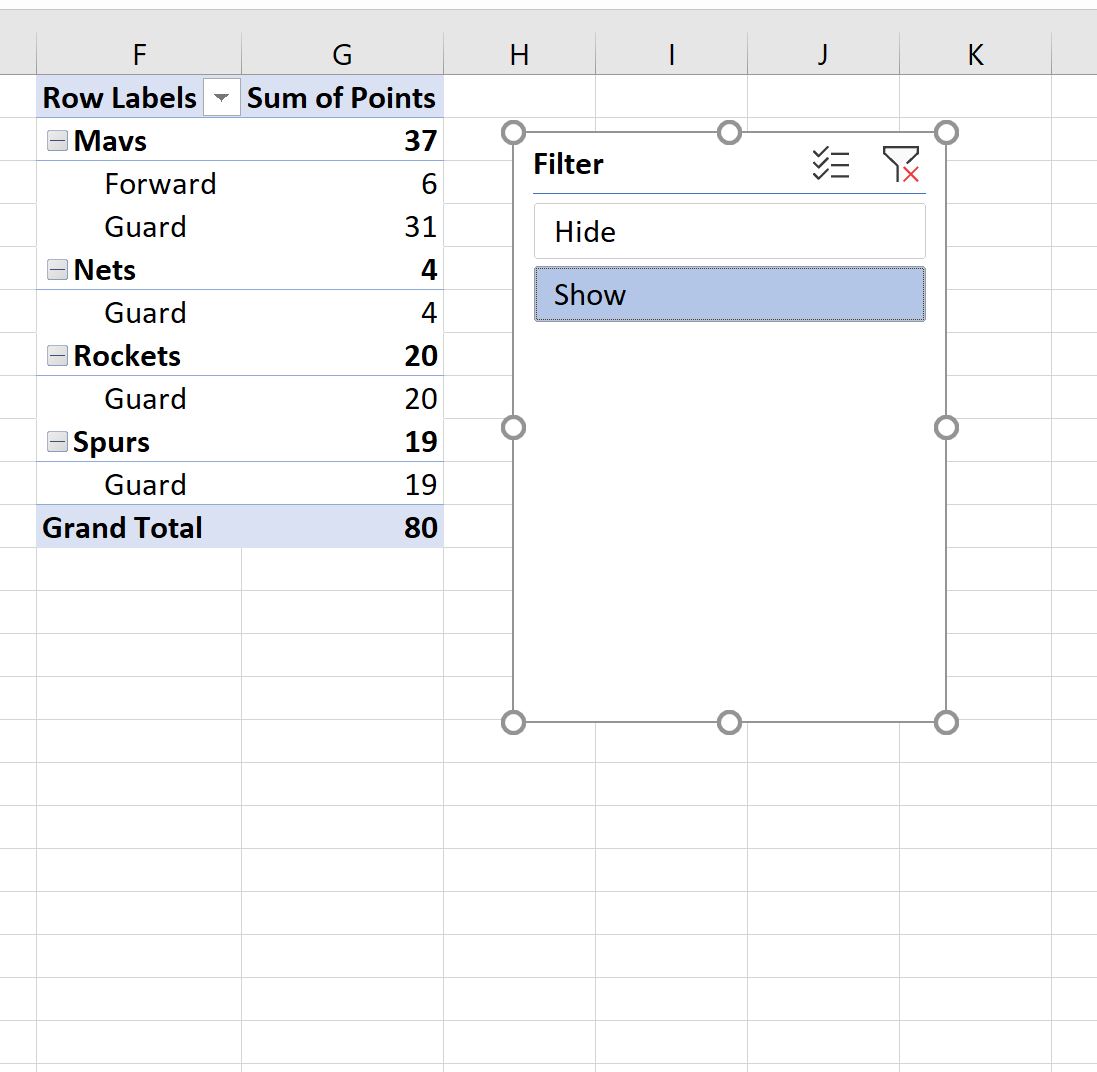 Filtro de tabela dinâmica do Excel OU condição