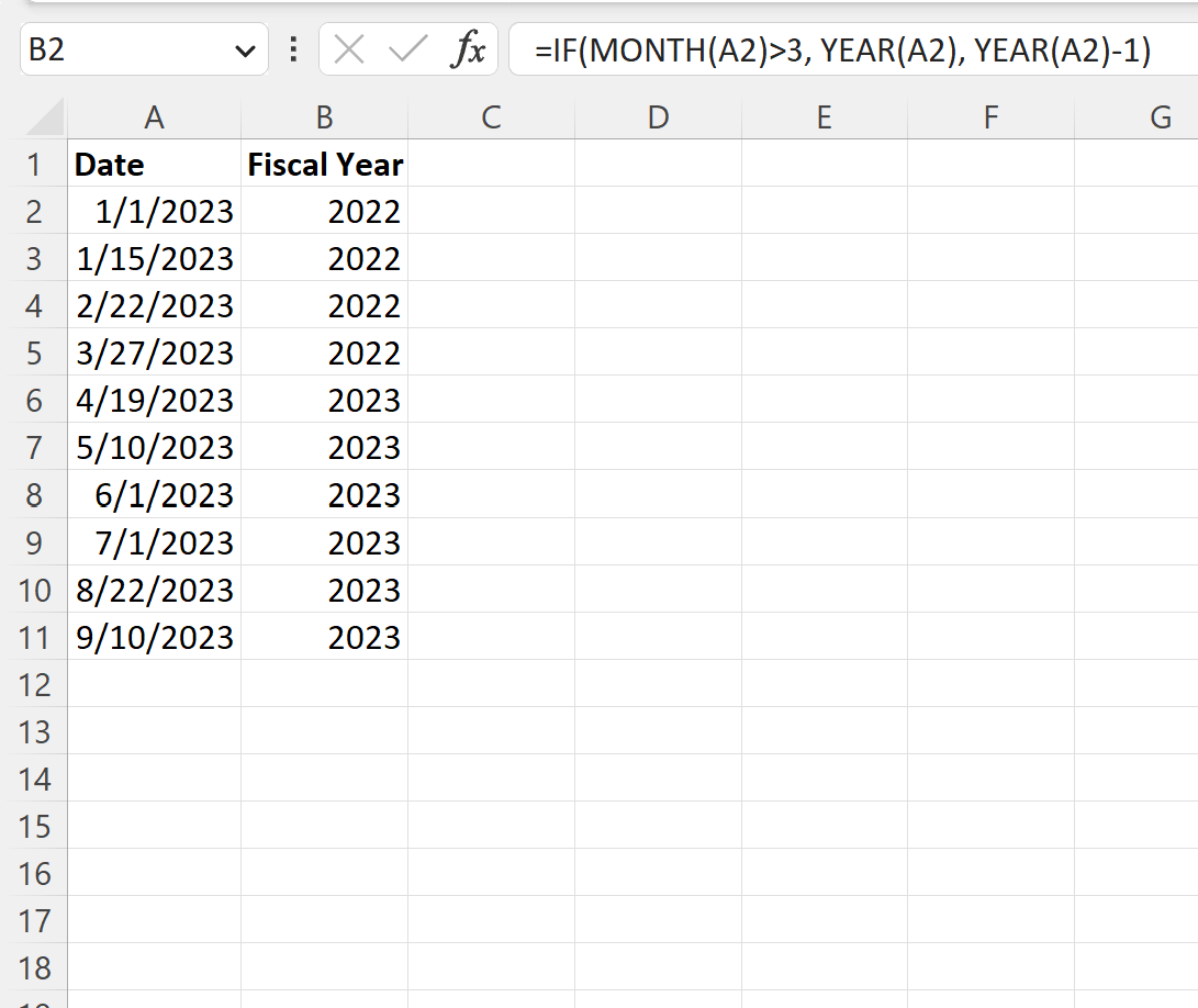 Excel obtient l'année fiscale à partir de la date