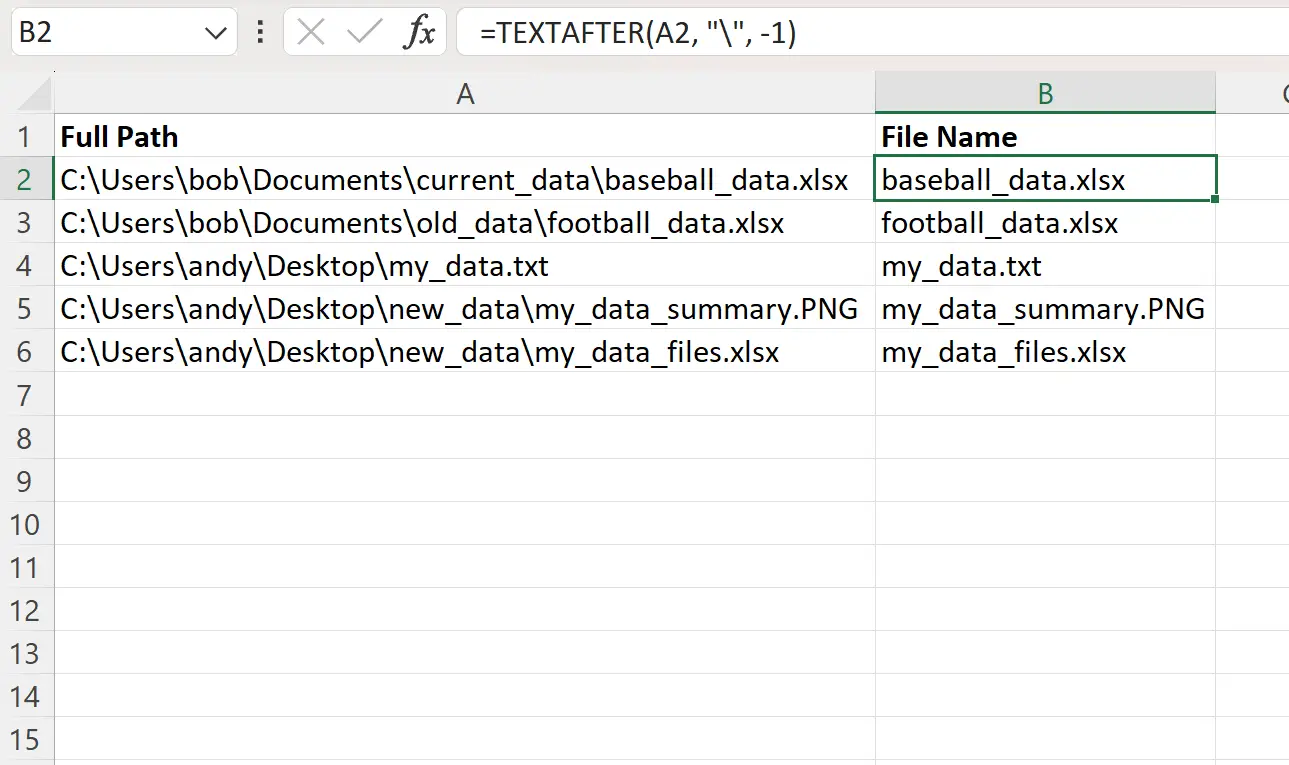 Excel extraire le nom du fichier du chemin