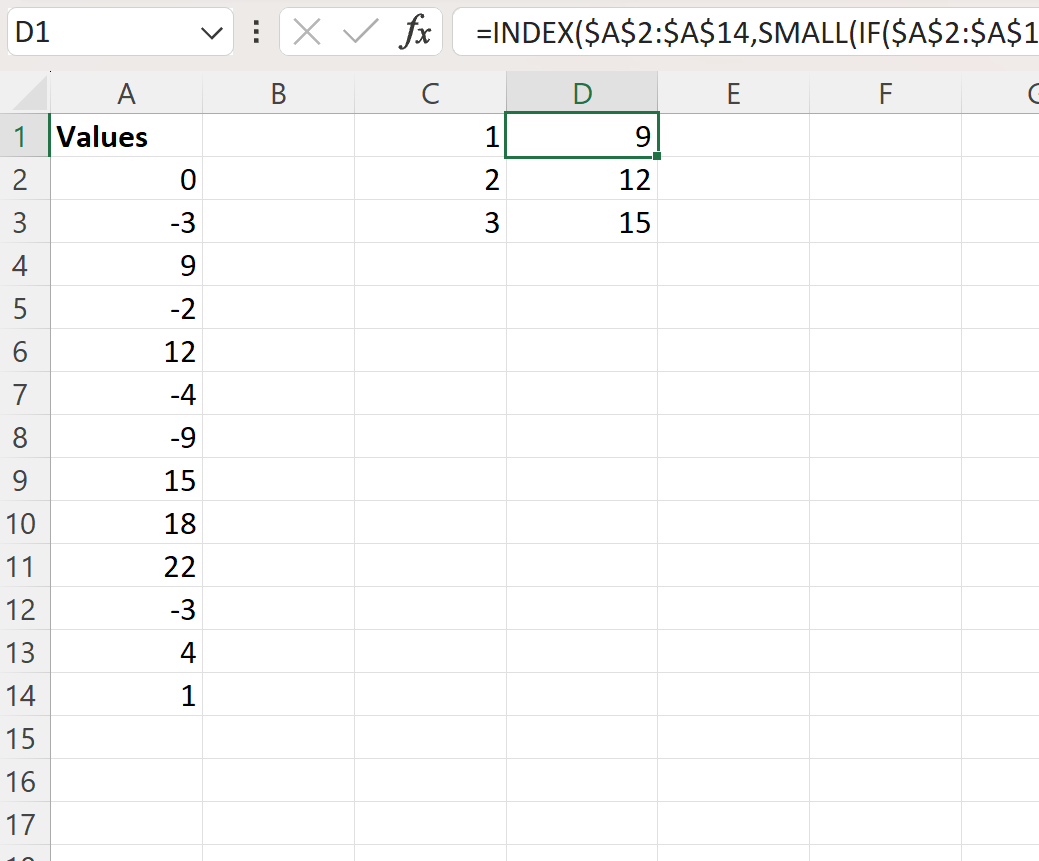 Excel encontra os 3 primeiros valores positivos na coluna