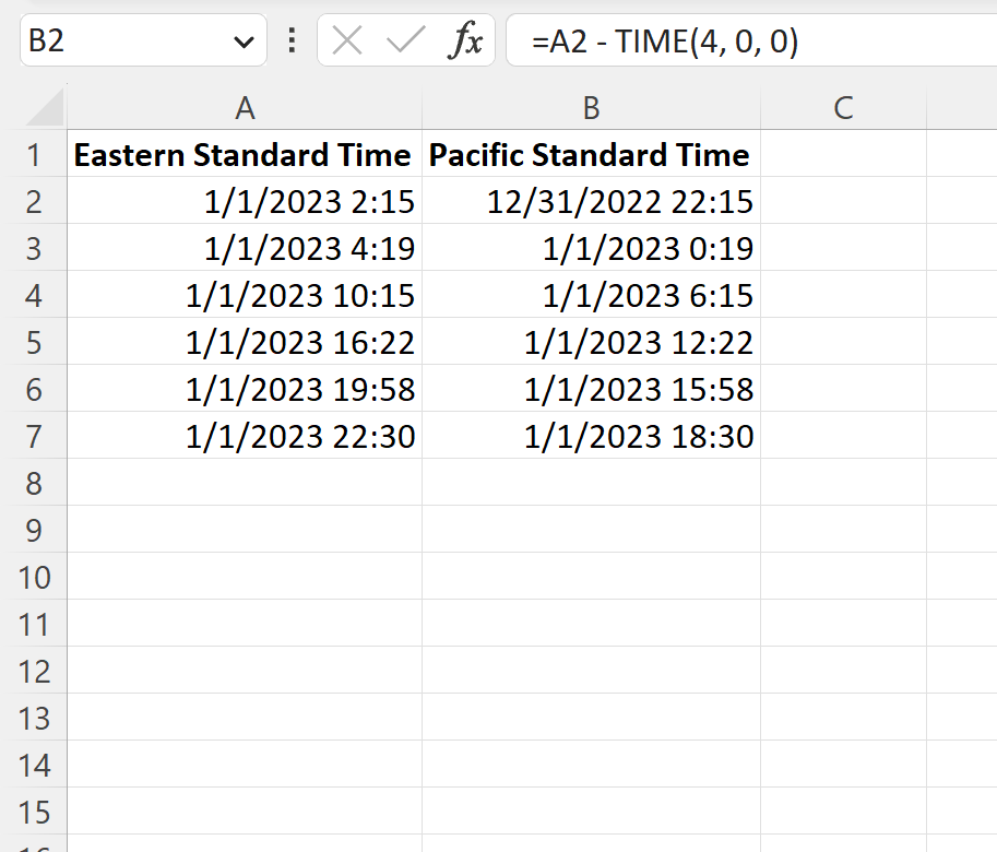 タイムゾーン間の Excel 変換