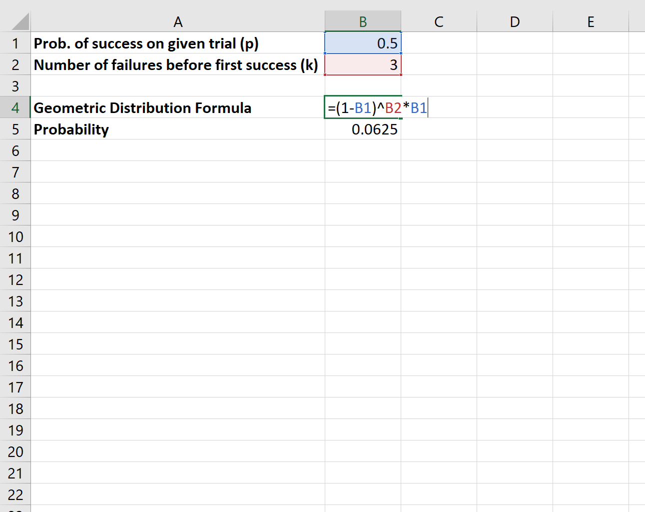 Distribuzione geometrica in Excel
