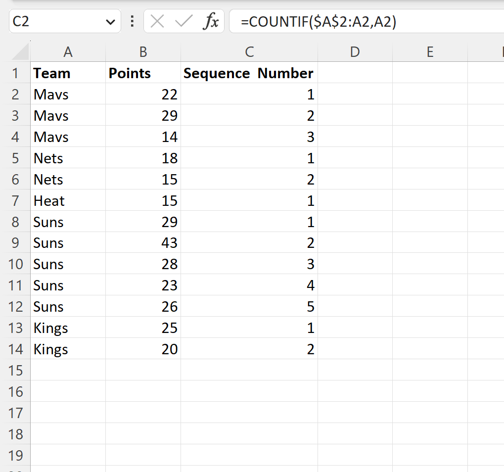 Número de sequência do Excel por grupo