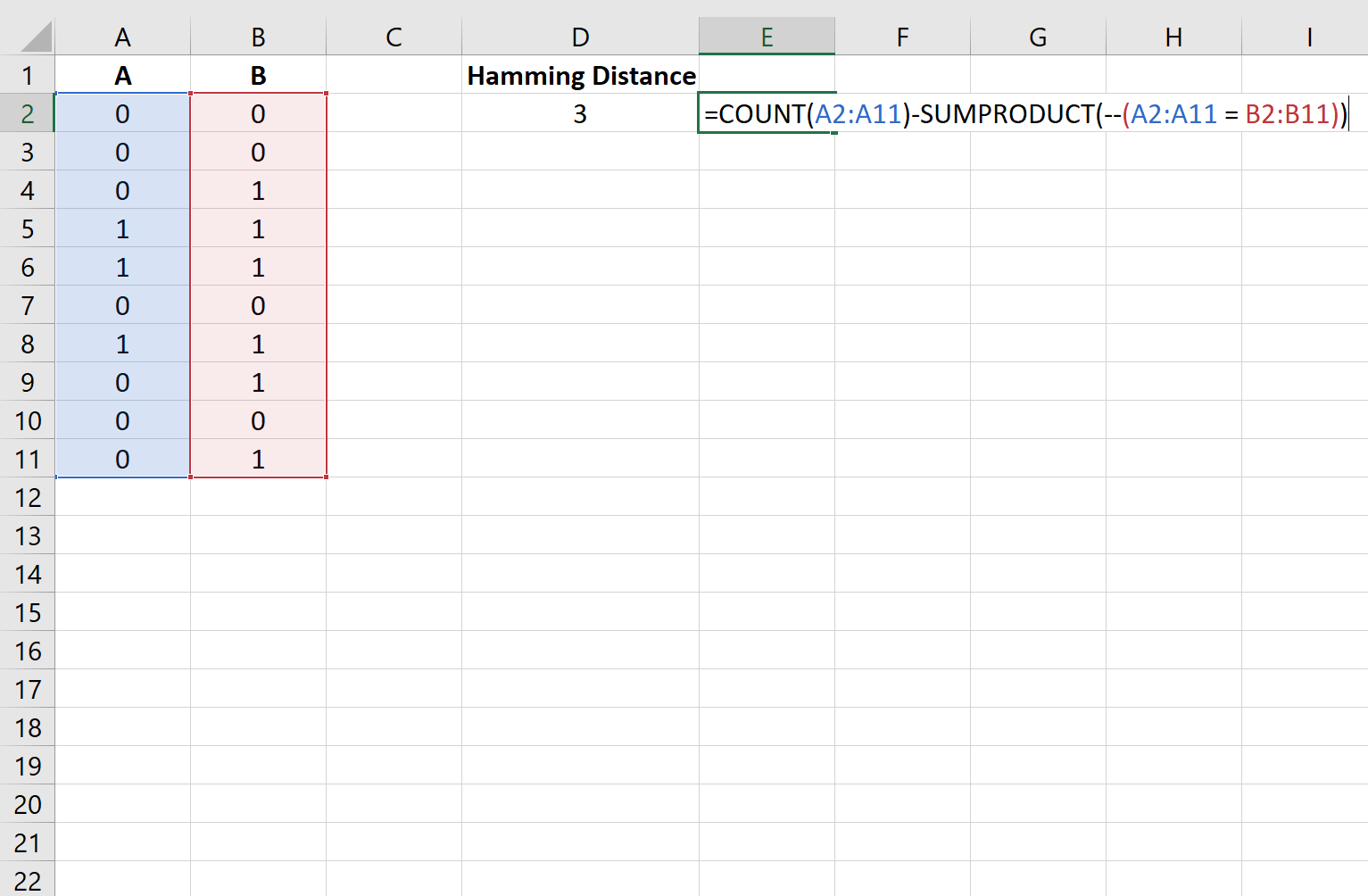 Distanza di Hamming in Excel
