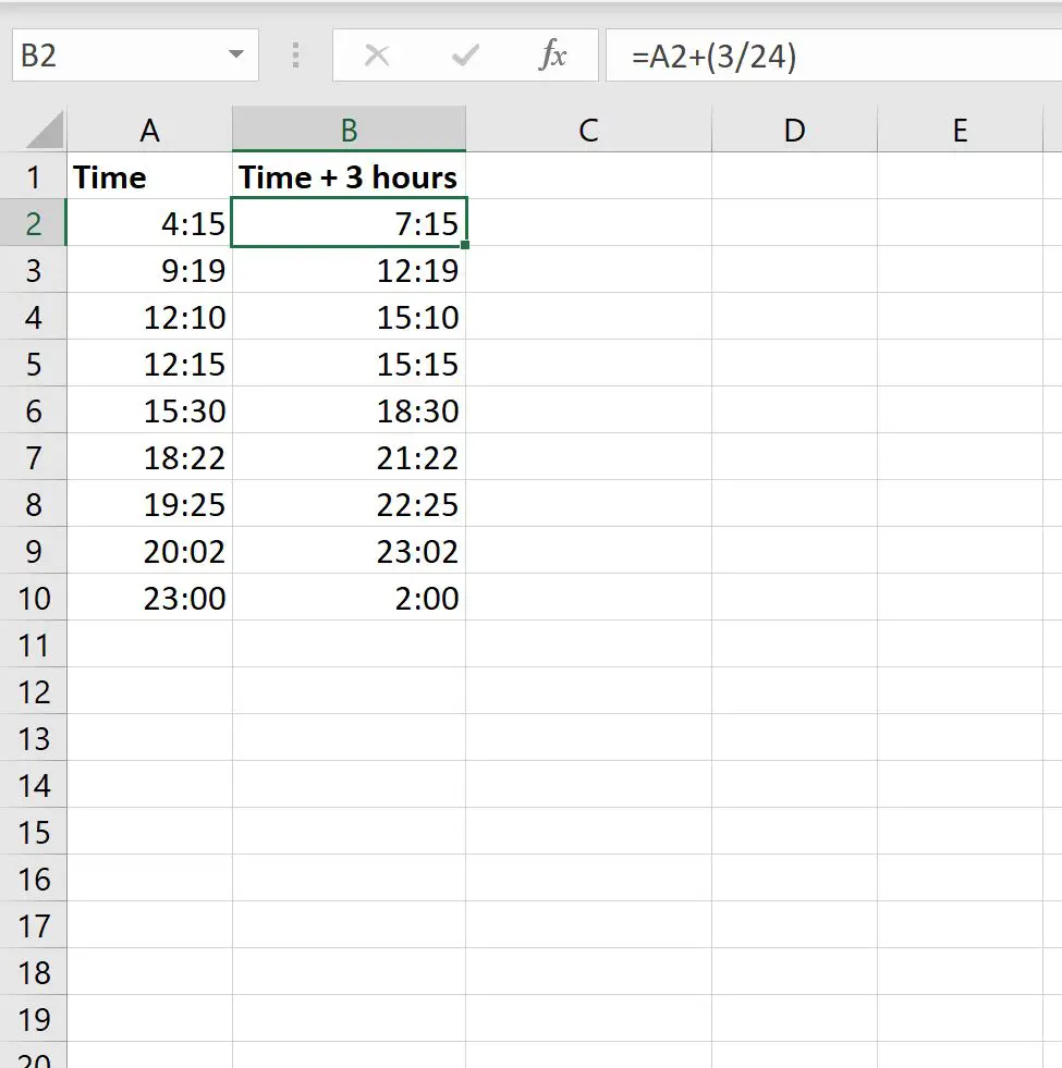 Excel 将时间添加到小时