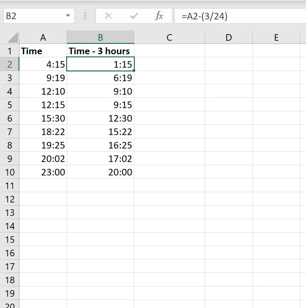 Excel は時間から時間を減算します