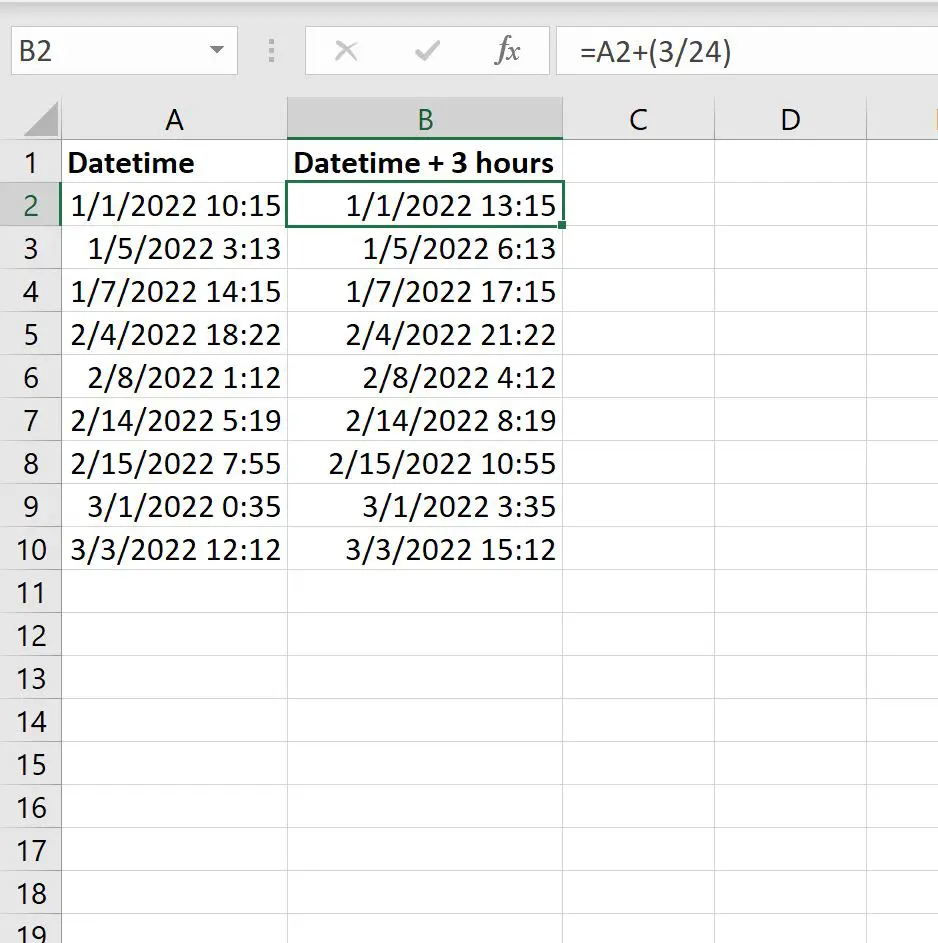 Excel 将小时添加到日期时间