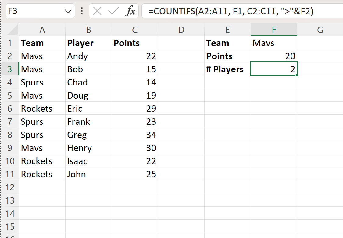 Excel menghitung kolom jika beberapa kolom memenuhi kriteria