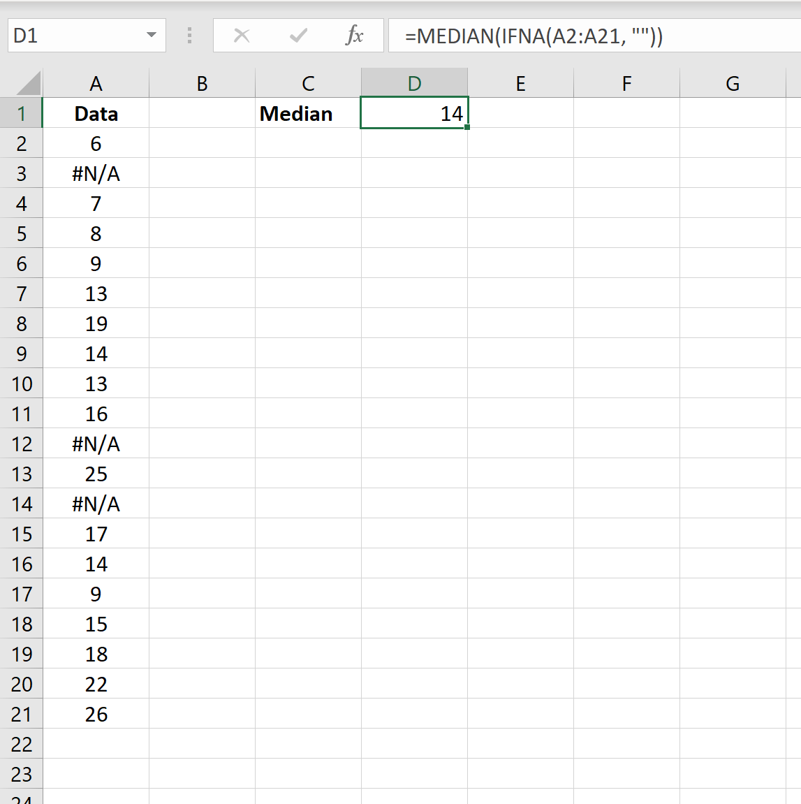 Median di Excel dan abaikan NA