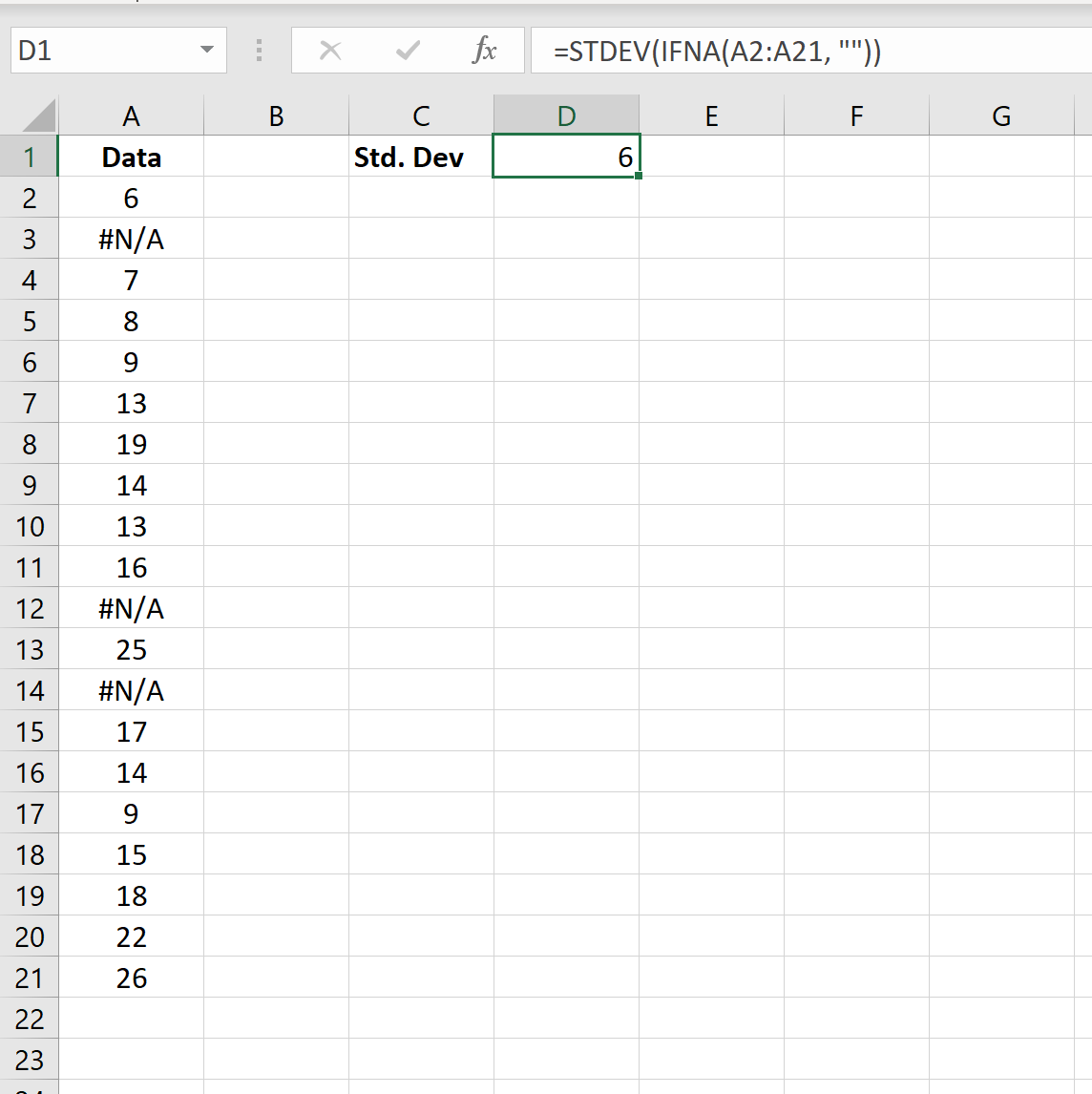 Desvio padrão e ignorar NA no Excel