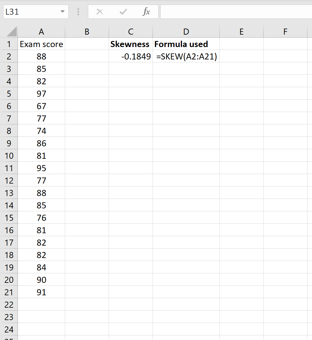 Comment calculer l'asymétrie dans Excel