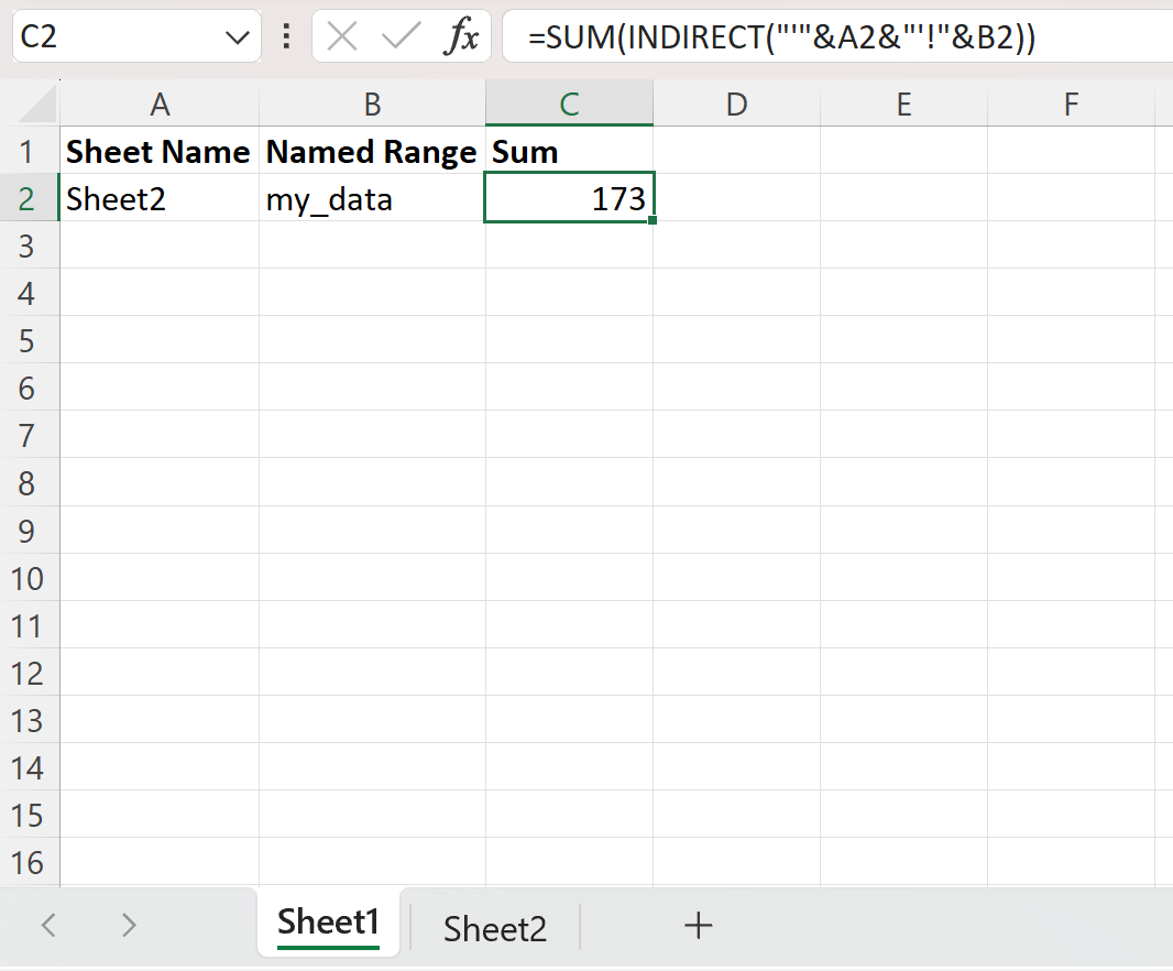 Excel INDIRECT avec un autre nom de feuille
