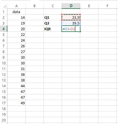 Excel での IQR