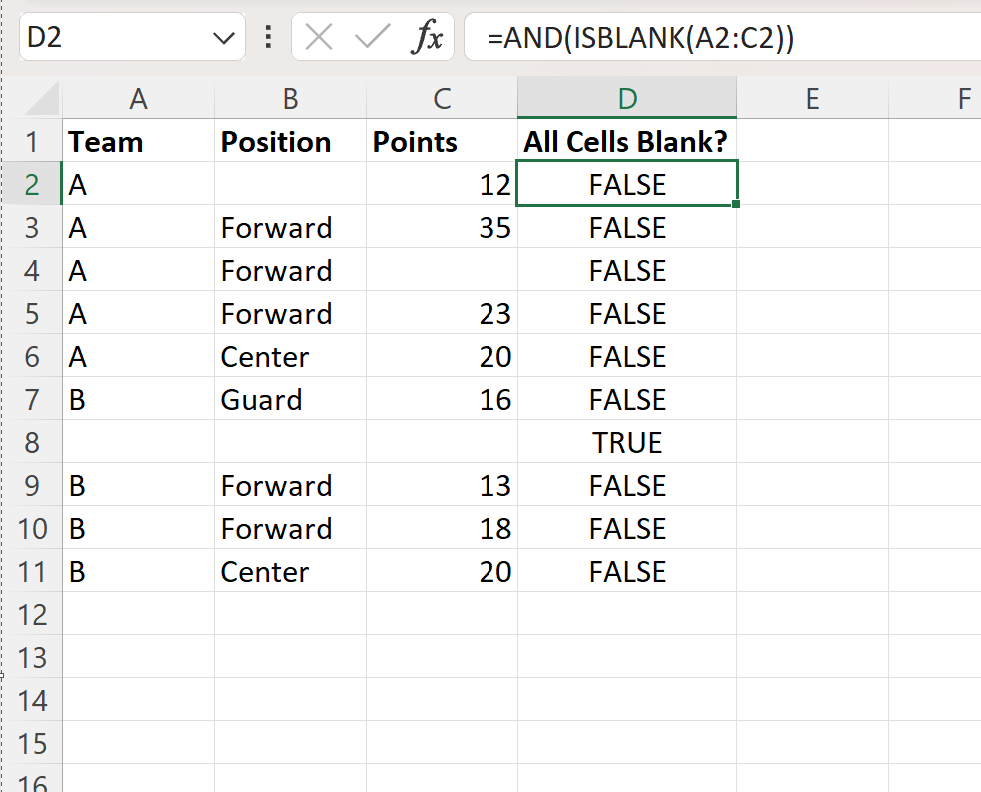 Gama ISBLANK do Excel