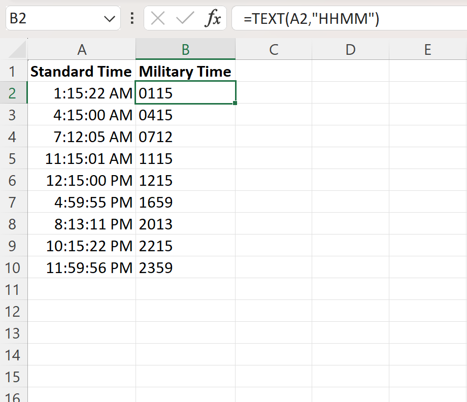 Excel convertit l'heure standard en heure militaire