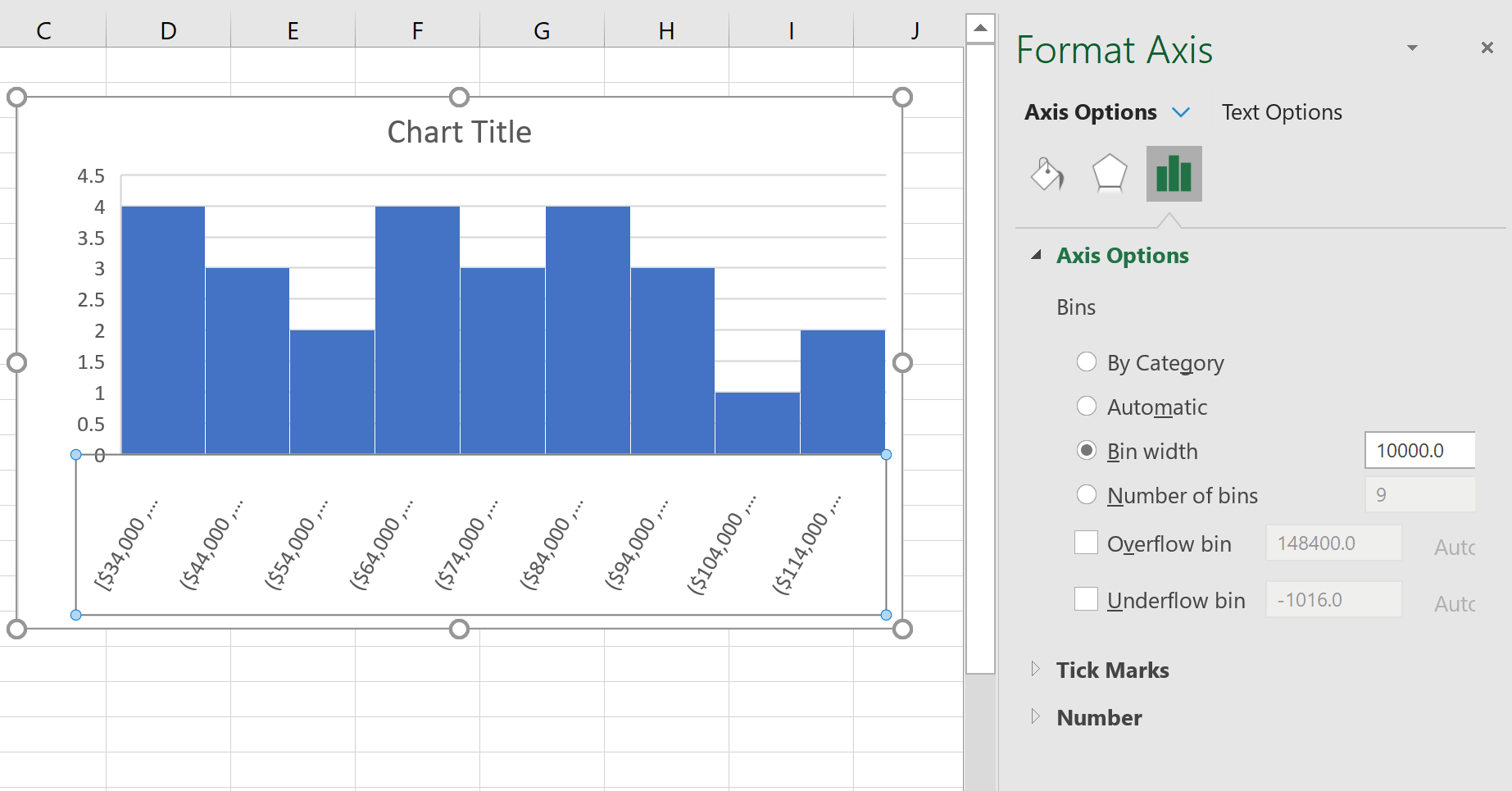 Diminuer la largeur du bac dans Excel