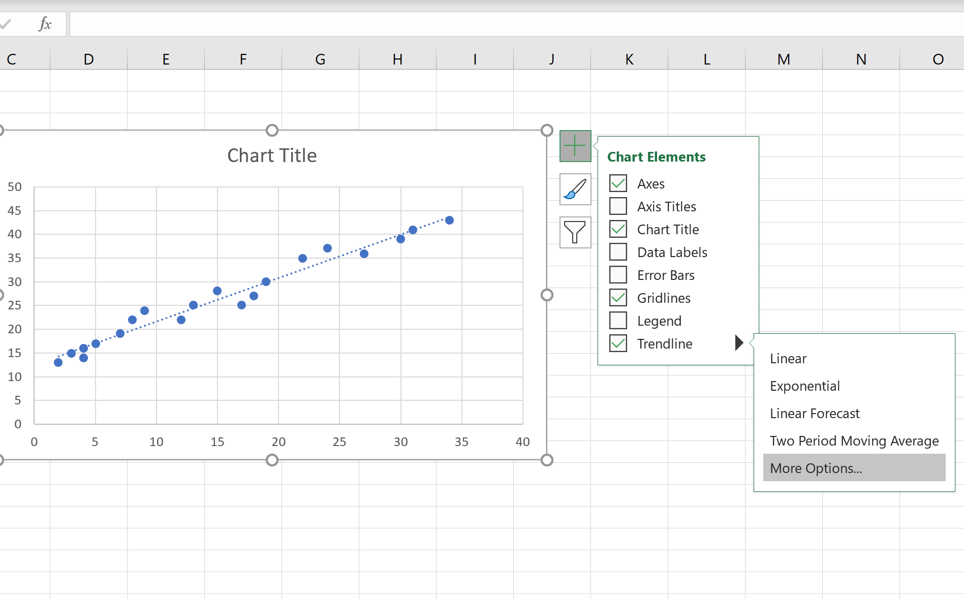 Tambahkan garis regresi ke scatterplot di Excel