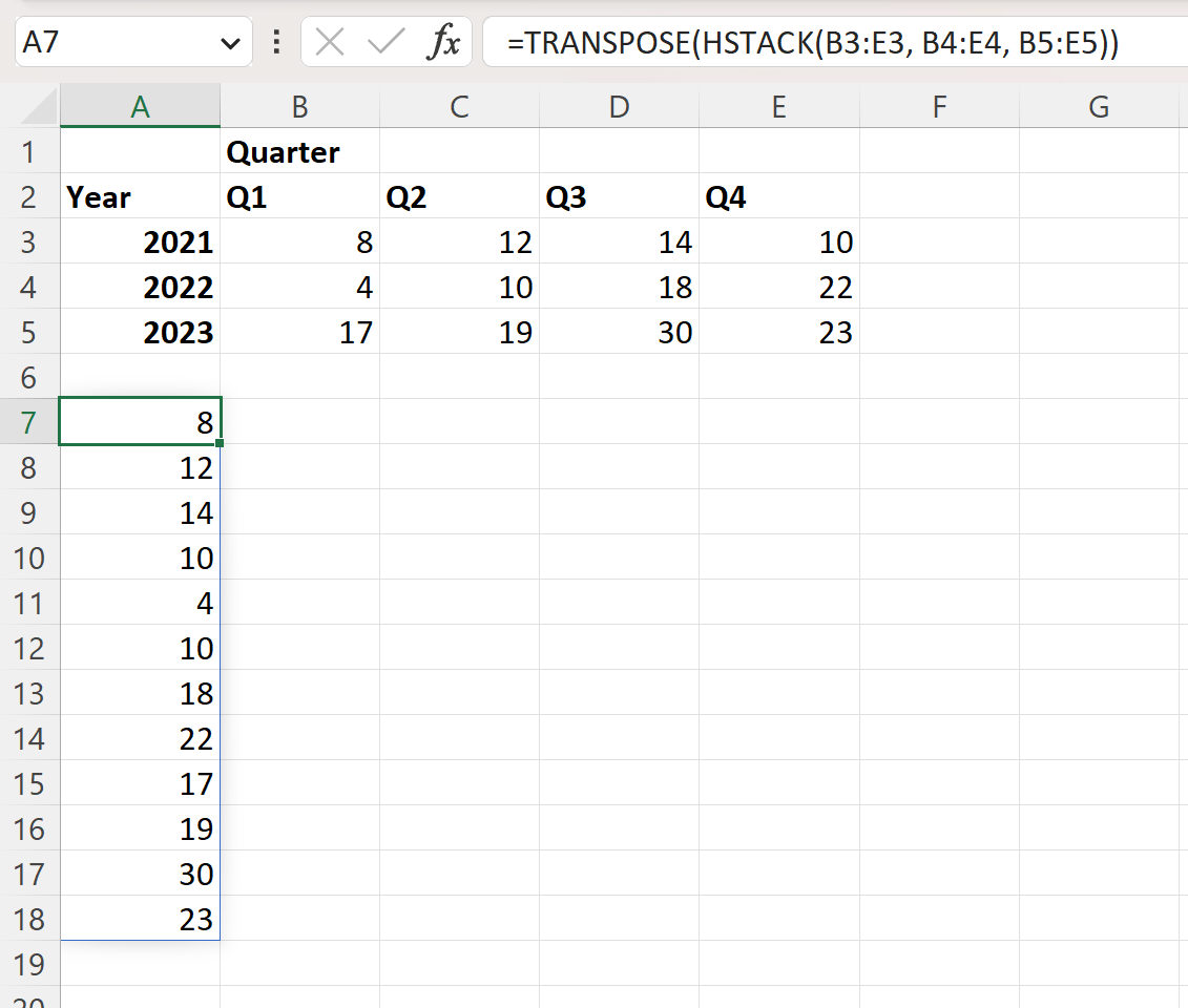 Excelで表を縦方向のリストに変換