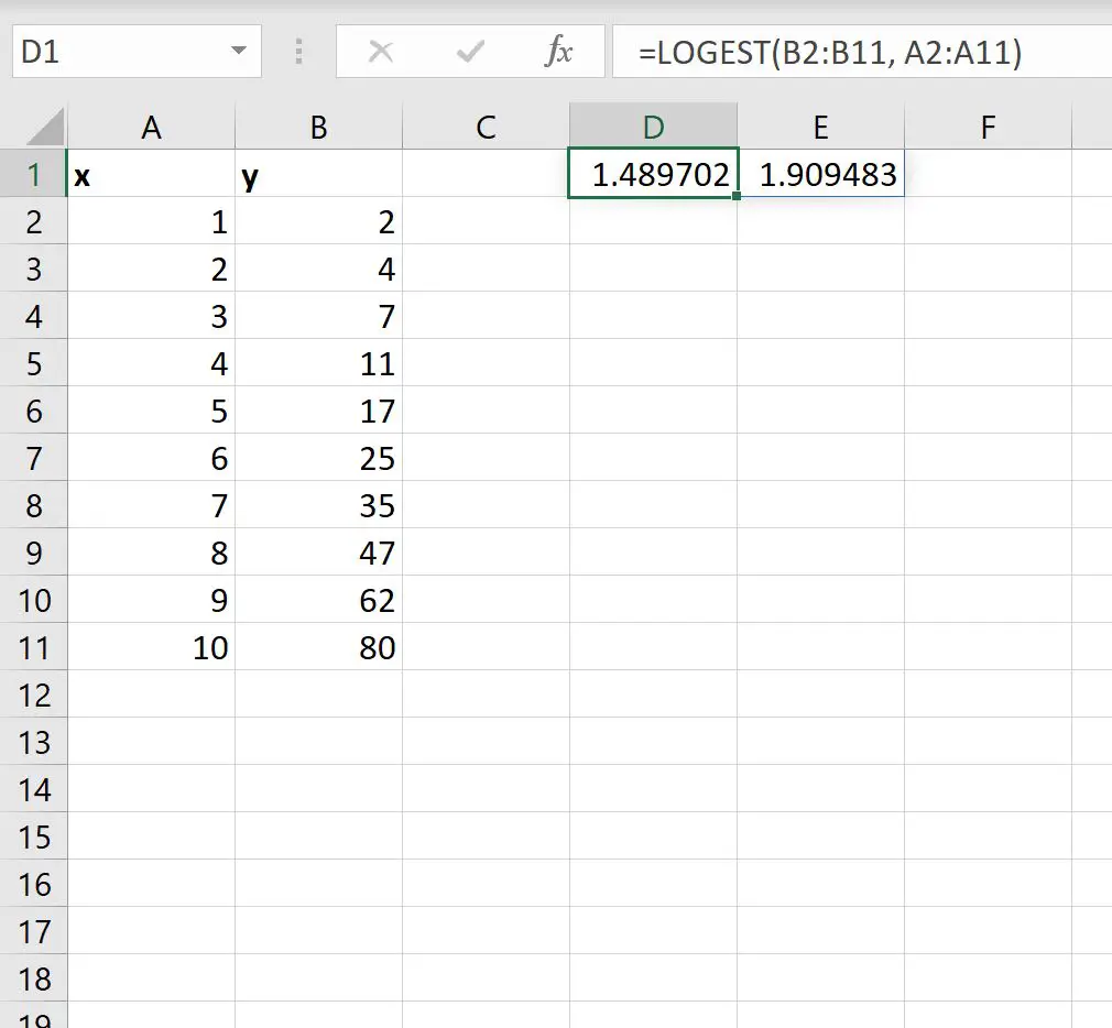 Fungsi LOGEST di Excel