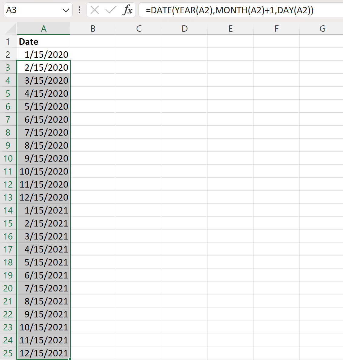 Excel membuat serangkaian tanggal bulanan