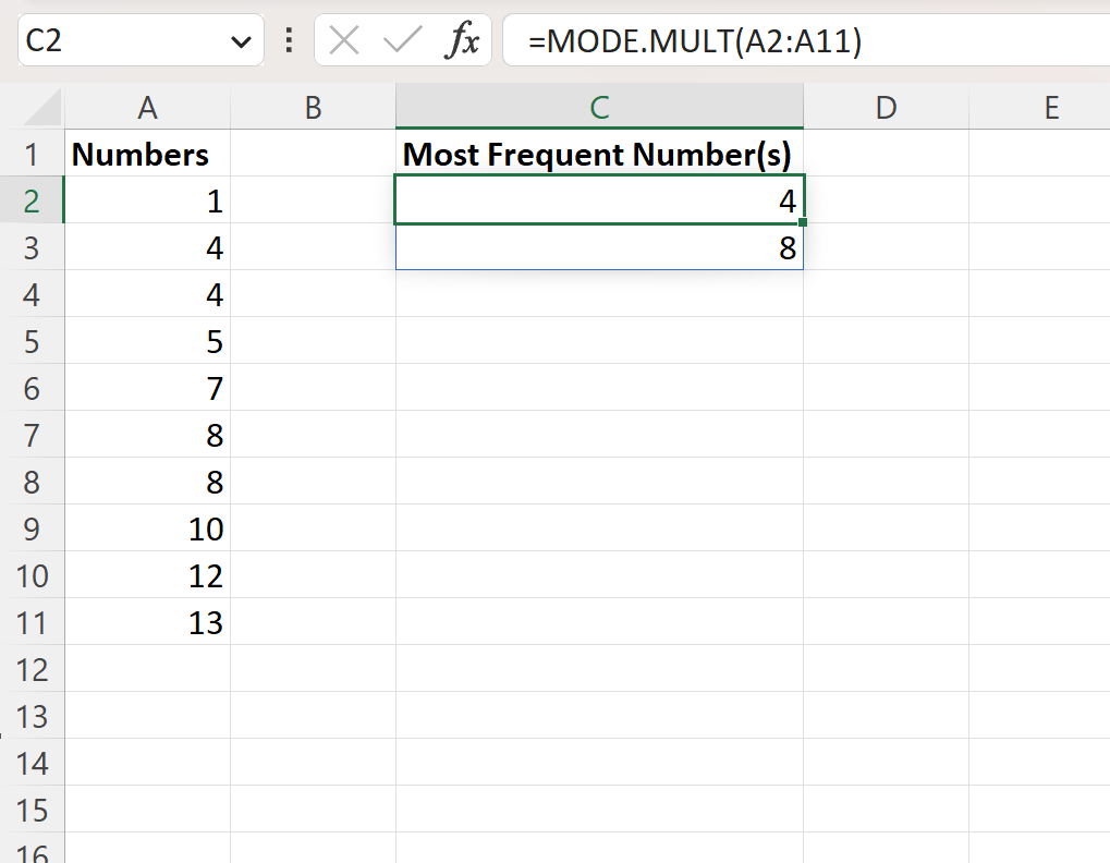 O Excel procura os valores mais frequentes na lista
