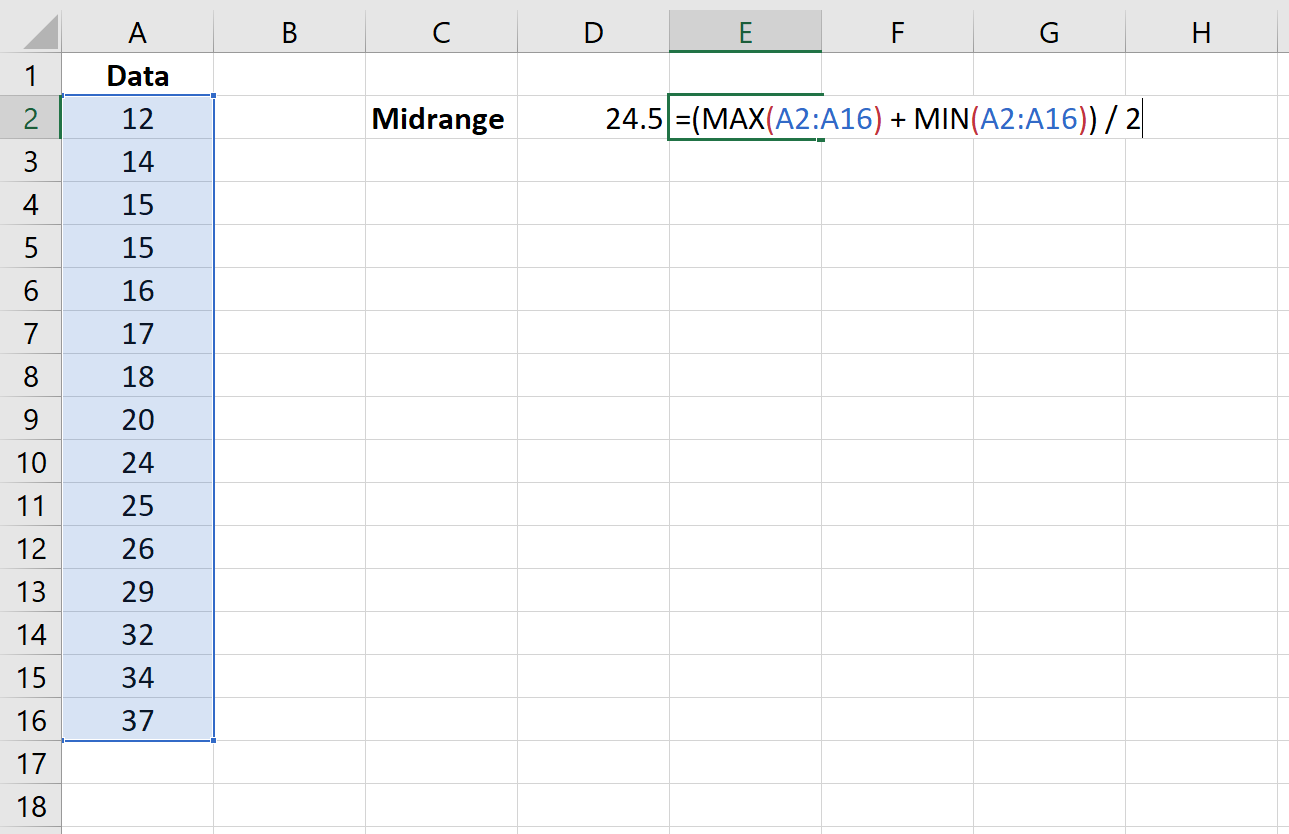 Excel でのミッドレンジの計算