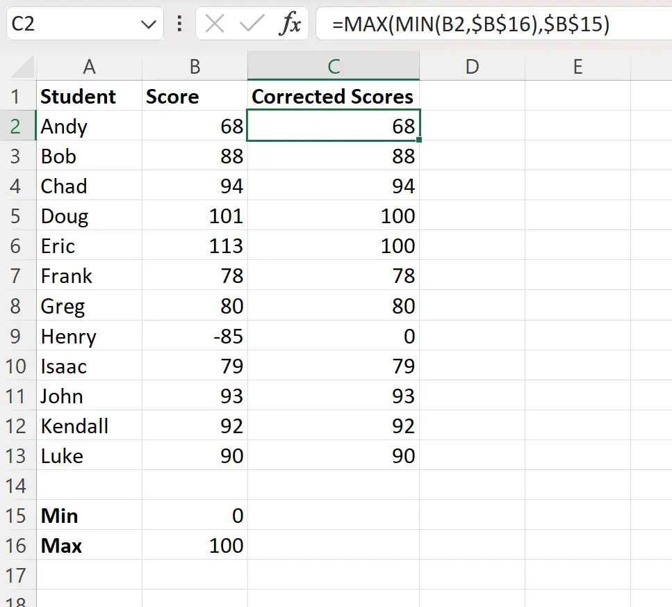 Excel MIN e MAX nella stessa formula