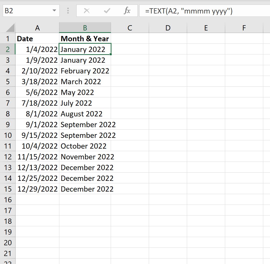 Excel converteert datum naar maandnaam en jaar