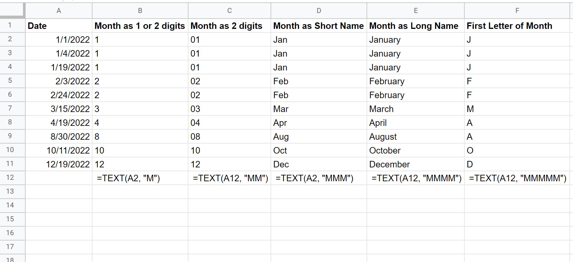 Extraire le mois à partir de la date dans Google Sheets