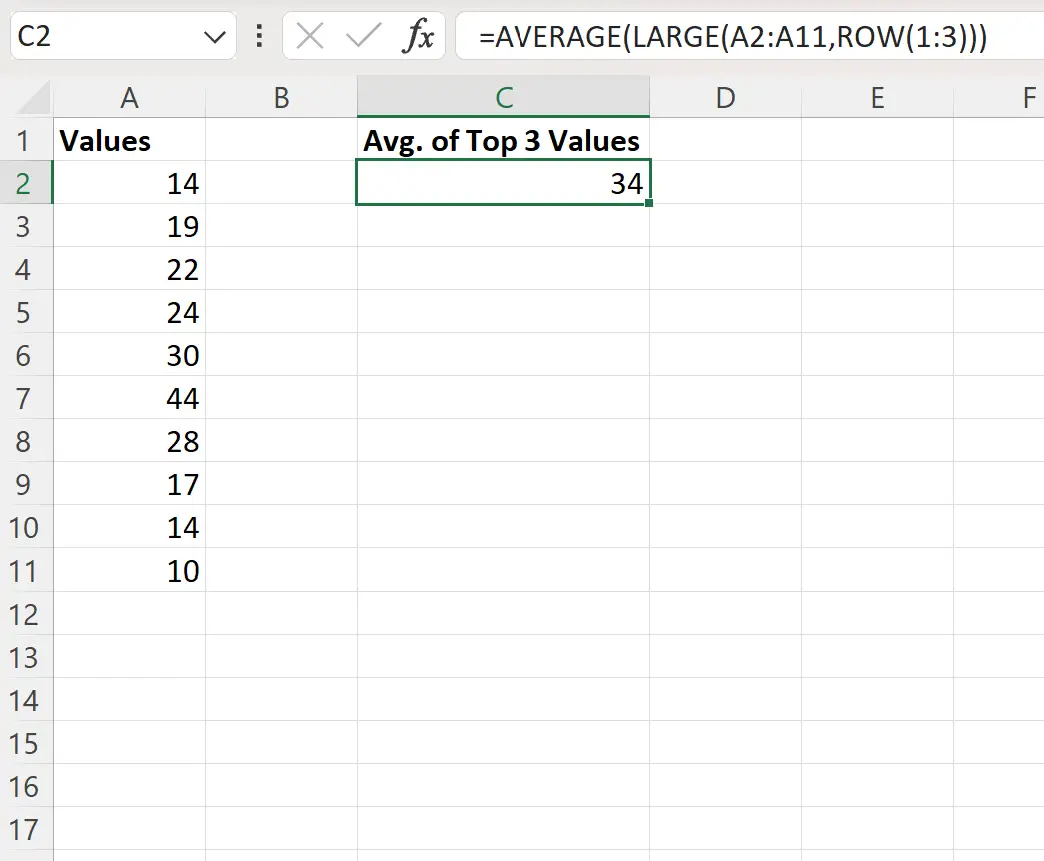 Média do Excel dos primeiros n valores no intervalo
