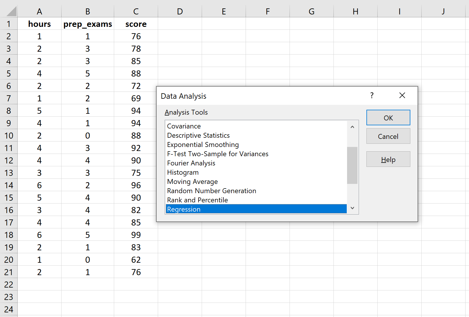Exemplo de regressão linear múltipla no Excel
