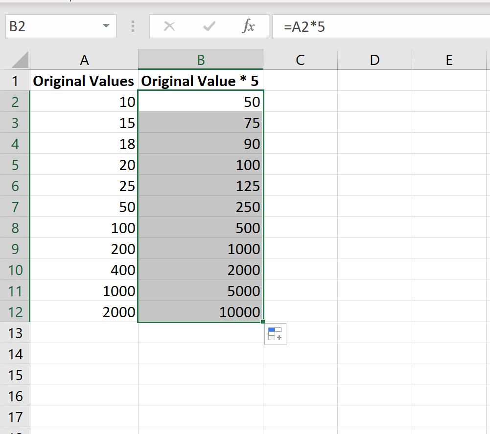 Excelで列を定数で乗算する