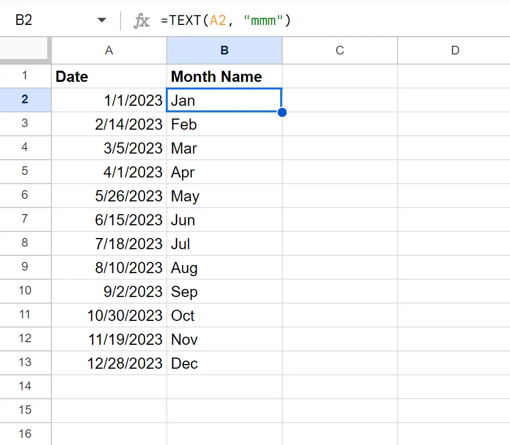 Google Sheets affiche le nom du mois abrégé pour la date