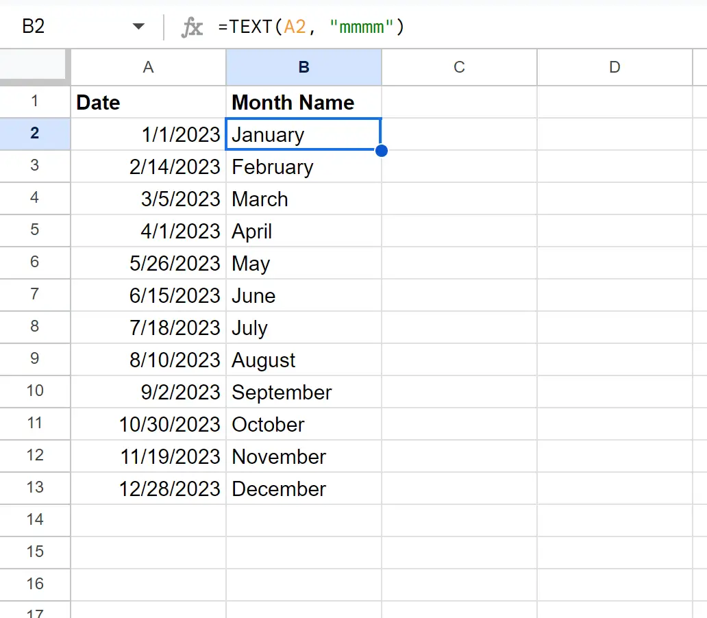 Google Sheets affiche le nom du mois et la date