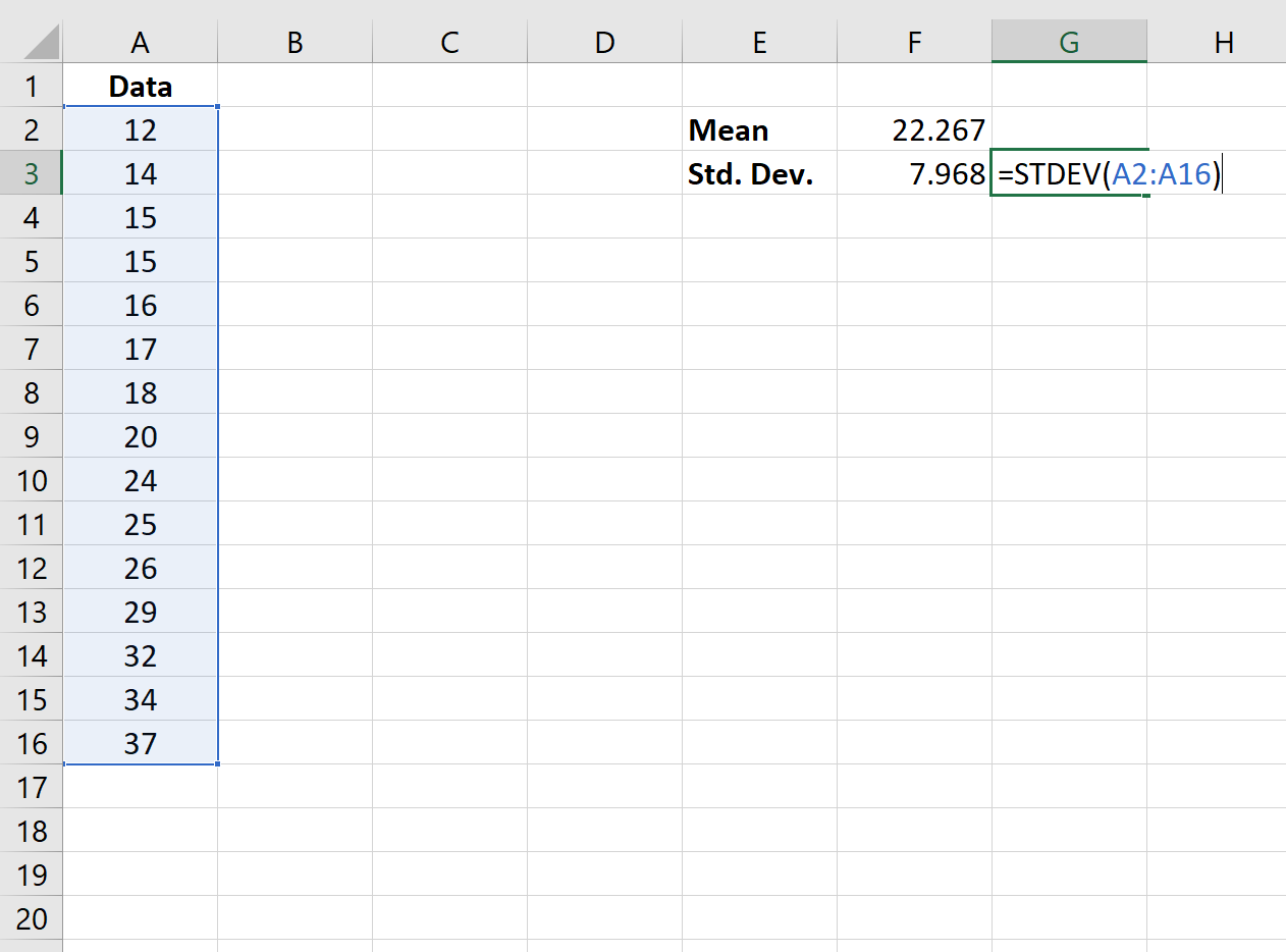 Funzione di deviazione standard in Excel