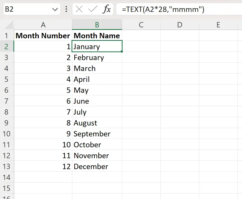 Excelで数値を月名に変換