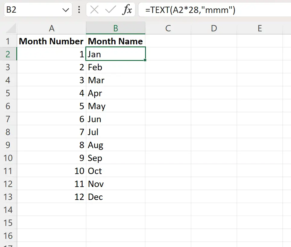 Excelで数値を月名に変換