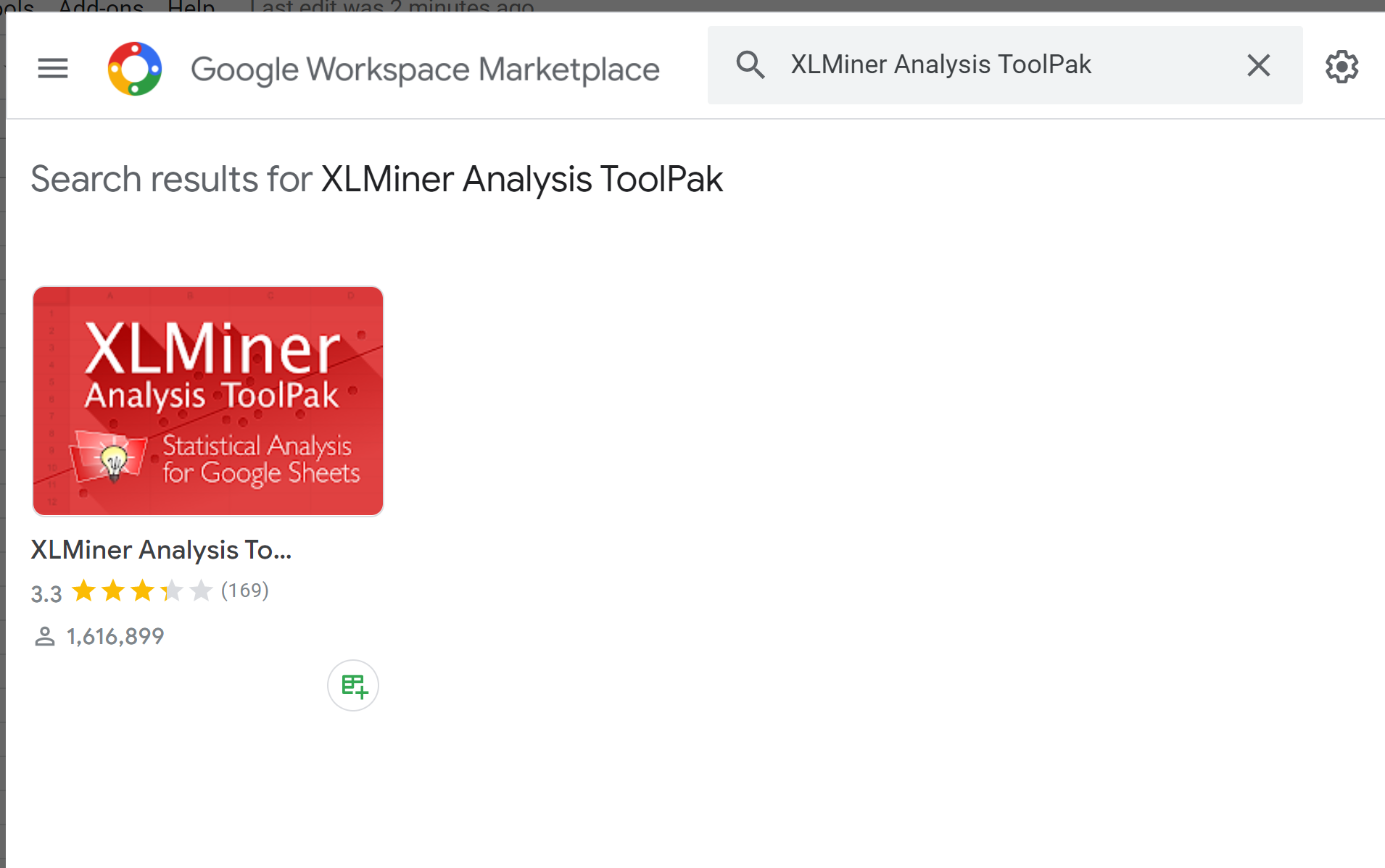 Installa XLMiner Analytics Tool Pack in Fogli Google