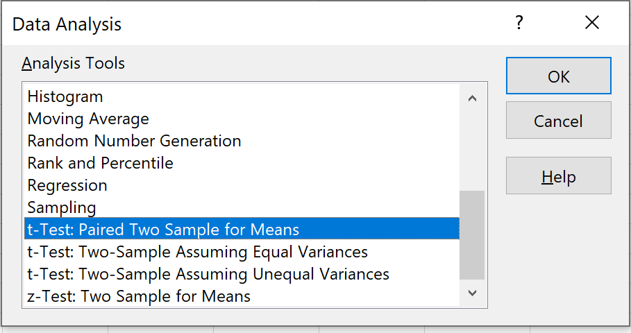 Uji-t sampel berpasangan di Excel