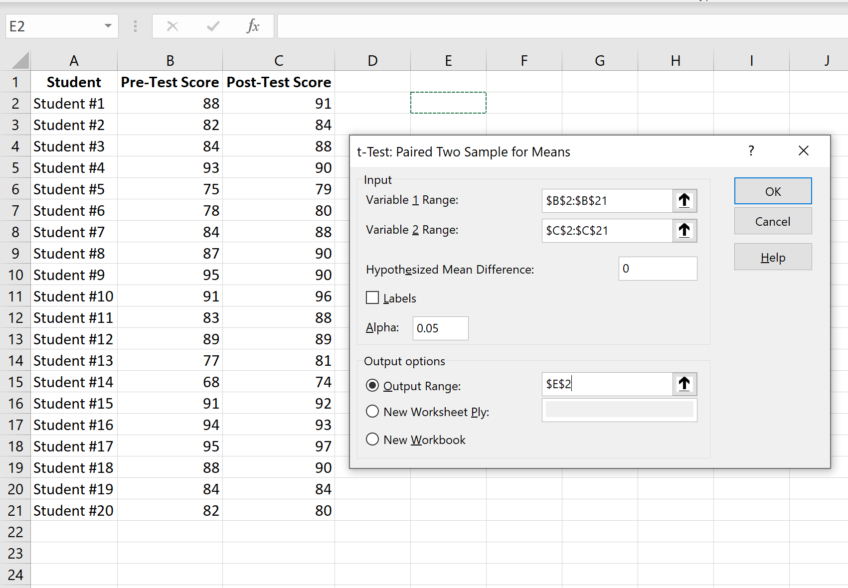 Excel で入力データをテストするためのペア化されたサンプル