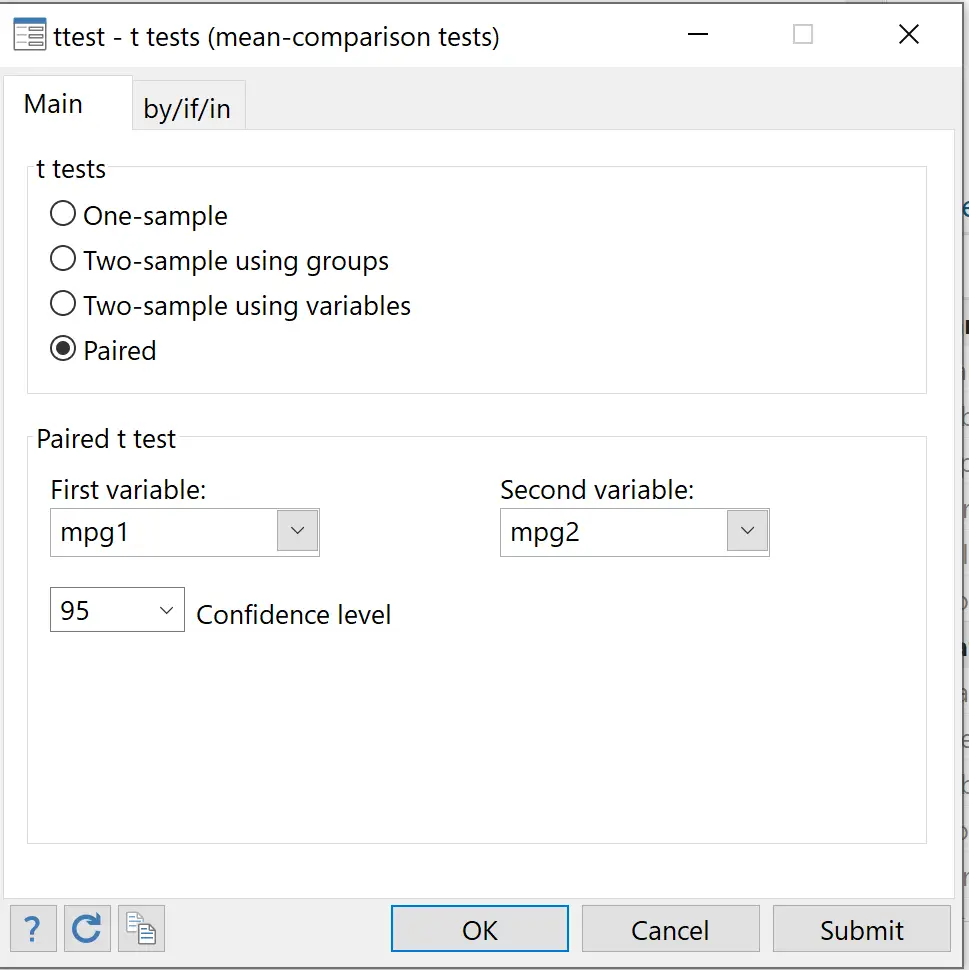 Test t accoppiato in Stata