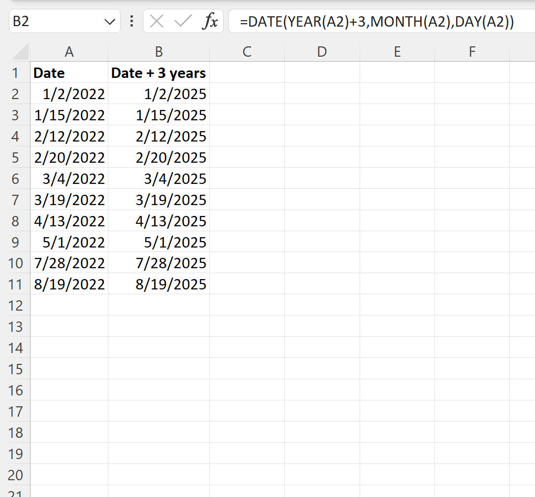 Excel で現在までの年数が加算されます