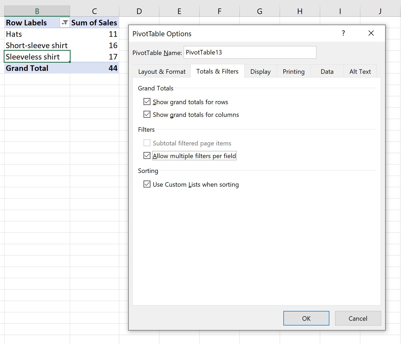 A tabela dinâmica do Excel permite vários filtros