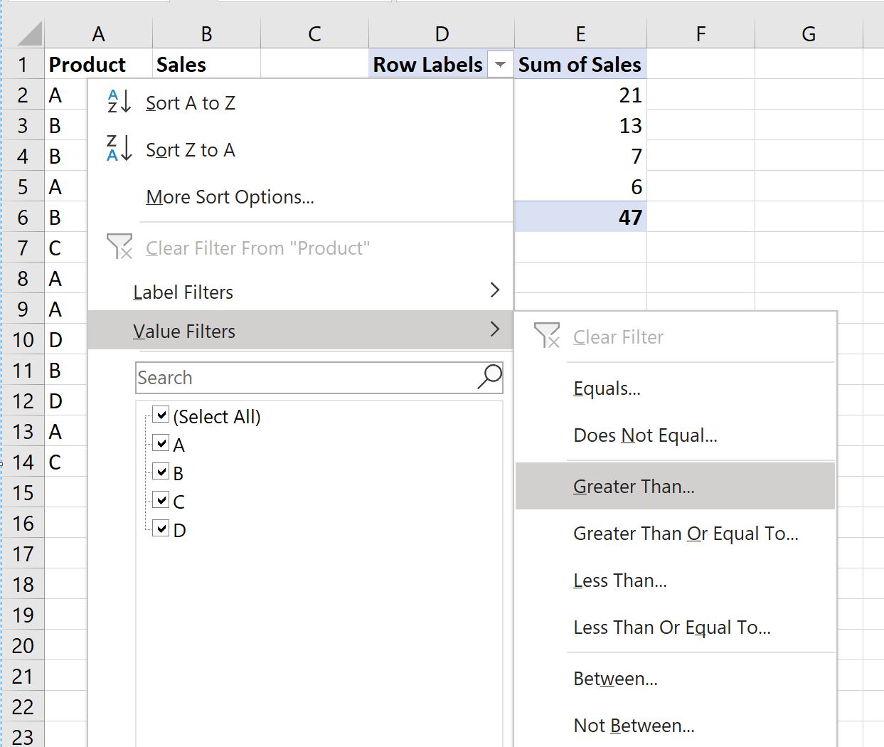 Tabela dinâmica do Excel acima do filtro